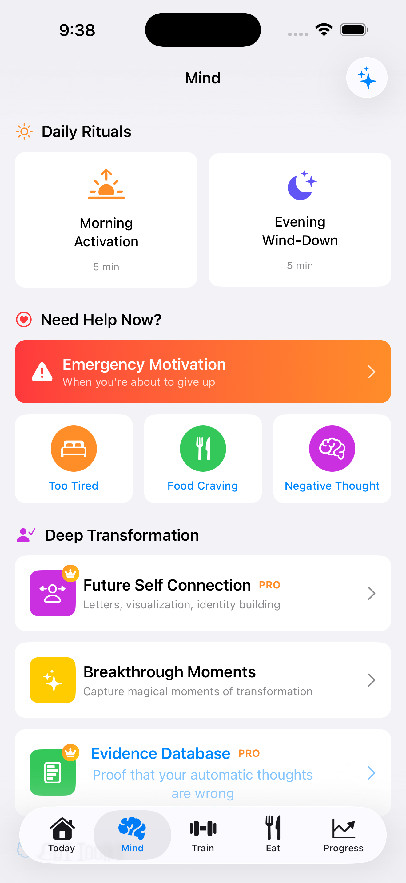MindFirst Fitness Home Screen